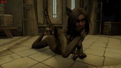 16:9 3d ass bethesda_game_studios breasts felid feline female fur hi_res khajiit looking_at_viewer m'rissi mammal microsoft mrissi nude pawpads paws pose skyrim solo tail the_elder_scrolls widescreen