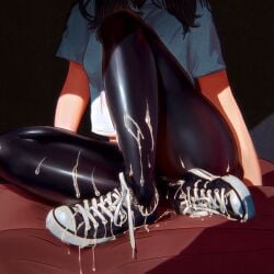 converse converse_shoes cum latex leather_pants leggings legs legs_crossed legwear semen shoejob shoes_on sneakers sperm tagme versecon