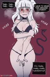 blush girl helltaker shy white_hair white_skin