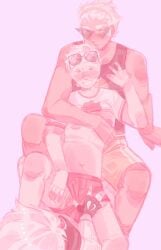 3boys before_sex blonde_hair blonde_hair blonde_hair blonde_hair blonde_hair_male clothed clothed_male color colored cupiddoe dave_strider dirk_strider father father_and_son gay glasses hal_(homestuck) hal_strider headgear headwear homestuck humanoid_robot incest incest_(lore) machine male male_focus male_only metal metallic_body robot robot_boy robotic selfcest shades short_hair short_hair_male shorts son spiky_hair sunglasses tank_top yaoi