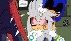 dr_eggman eggman holding_head kolossos kolossos_(td) looking_at_another looking_up mutated_penis shitpost silver_the_hedgehog sonic.exe_(character) sonic.exe_2(character) sonic.exe_the_disaster spiked_arm spiked_penis what_the_fuck