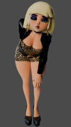 3d 3d_(artwork) belt bending_forward blender blender_(software) blonde_hair cleavage dress earrings exerart glossy_lips gravity_falls heels hoop_earrings jacket jacket_open kissing kissy_face leaning_forward leather_jacket leopard_print lips lipstick makeup minidress miniskirt pacifica_northwest platform_heels red_lips red_lipstick short_hair short_skirt tagme wink winking winking_at_viewer