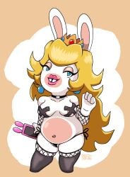 1girls anthro belly chubby chubby_anthro chubby_belly chubby_female electronics female female_only jaleczu lingerie lingerie_panties mario_(series) mario_plus_rabbids_kingdom_battle medium_breasts nintendo panties rabbid rabbid_peach raving_rabbids rayman_(series) semi_nude shortstack solo solo_female stockings super_mario_bros. tight_clothing ubisoft