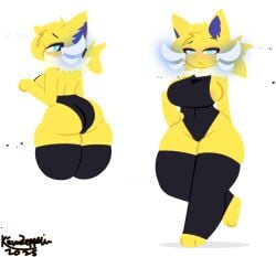 anthro anthro_only armpits barefoot barely_clothed big_breasts blush breasts cat_ears cat_tail creatures_(company) eeveelution female_only furry game_freak generation_1_pokemon ink jolteon kemozeppelin nintendo paws pokémon_(species) pokemon pokemon_(species) pokemon_rgby thong