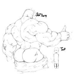 2boys abbamusa410791 ass back_muscles back_view backsack bara big_butt erection gay humanoid male male/male male_only muscular muscular_male pants_down partially_clothed size_difference sketch smaller_male