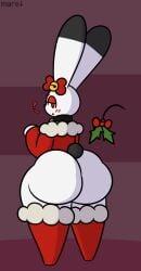 2022 alternate_color alternate_color_scheme anthro ass_focus big_ass bubble_butt bunny christmas christmas_outfit dumptruck_ass evilfiendish fur furry furry_female furry_only holidays huge_ass looking_back mare_(evilfiendish) massive_ass mistletoe red_eyes thigh_highs