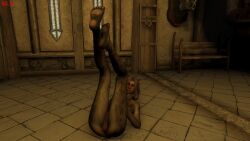 16:9 bethesda_game_studios felid feline female fur genitals hi_res khajiit legs_up looking_at_viewer m'rissi mammal microsoft mrissi nude pawpads paws pose pussy skyrim solo tail the_elder_scrolls widescreen