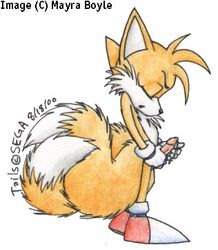 2000 anthro canine closed_eyes fox fur furry_tail male male_only mayra_boyle multiple_tails penis plain_background sega sonic_(series) sonic_the_hedgehog_(series) sonic_the_hedgehog_2 tail tails video_games white_background