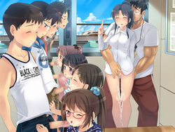 5boys 5girls after_sex blush bottomless brown_hair censored censored_penis classroom clothing cum cum_in_mouth demonstration dripping ejaculation facial fingering glasses good_before_censoring grey_hair group_sex hikari_club multiple_boys multiple_girls no_panties oral_sex orgy penis pixelated_penis purple_eyes pussy pussy_juice school sex_ed sex_education sex_education_2051 sex_education_in_the_2050s smile straight teacher