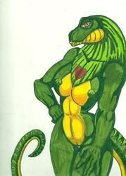 anthro big_breasts breasts color damagefox female female_only frilled_lizard heart lizard nude pussy reptile scalie solo tandiska tandy