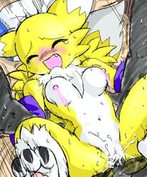 animal_ears anthro anthro_only bed blush breasts digimon faceless_male furry lying penis pov pussy renamon sex tail