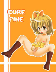 blush bow breasts censored clothing cure_pine fresh_precure! magical_girl nezumeta peeing precure pretty_cure pussy small_breasts yamabuki_inori