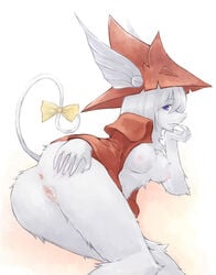 1girls animal_ear anus ass blue_eyes bow breasts female final_fantasy final_fantasy_ix freija_crescent freya_crescent furry nipples nude pussy smile solo tail urin