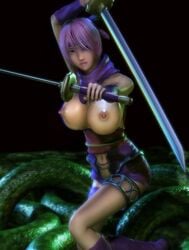 3d 3dbabes ayane_(doa) breasts dead_or_alive female female_only katana ninja_gaiden nipples purple_hair short_hair solo