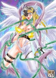 1girls angel angewomon blonde_hair blue_eyes blush breast breasts clothes digimon digimon_(species) digimon_adventure female long_hair navel nipple nipples open_mouth pussy scarf tentacle tentacle_sex torn_clothes ujiga_waita