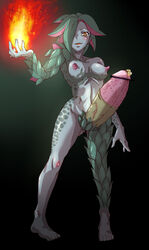 1futa alexia_ashford blush body_blush breasts breasts_apart capcom censored club_shaped_penis creature dark erect_nipples erection fire flower futa_only futanari green_hair green_skin grey_skin hair hair_over_one_eyes highres huge_cock intersex looking_at_viewer magic monster_girl naughty_face nipples nude oyashirazu penis pink_nipples plant plant_girl plant_humanoid pointless_censoring precum presenting_penis pussy resident_evil resident_evil_code_veronica scales simple_background solo thick_penis two_tone_penis yellow_eyes