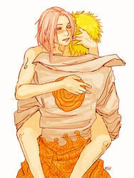 1boy 1girls ambiguous_penetration blush carrying clothed_male_nude_female clothing female human kissing_neck male musesilver naked naruto naruto_shippuden sakura_haruno sex straight straight_hair uzumaki_naruto