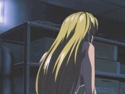 00s 1boy 2001 animated animated anime_screenshot ass bible_black blonde_hair breasts cowgirl_position cowgirl_position cum_in_pussy drill_hair female from_behind indoors long_hair minase_taki nude penis sex shiraki_rika sideboob straddling straight sweat tagme text_focus thighs uncensored vaginal_penetration