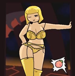 big_ass big_breasts big_thighs blonde_hair blush bra impending_sex jambastion_(kirby) kirby_(series) kirby_star_allies lingerie lingerie_only okami_tomato panties stockings surprised tomato_(okami_tomato) yellow_bra yellow_lingerie yellow_panties zan_partizanne