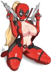 blonde_hair bodysuit breasts cleavage deadpool_&_wolverine_(2024) female female_only ladypool ladypool_(blake_lively) marvel nipples seductive tagme unzipped unzipped_bodysuit vdrawstuff x-men