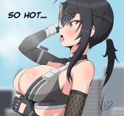 big_breasts black_hair female female_only goggles grace_howard light_skin sweating tagme unzipped vdrawstuff zenless_zone_zero