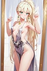 ai_generated anime_style blonde_female blonde_hair blonde_hair blonde_hair_female breasts diana_kadushkina dress govorim_bez_oshibok gray_dress green_eyes kakoe_izobrazie long_hair long_ponytail ponytail revealing_clothes silver_dress teenager uroki_horoshih_maner