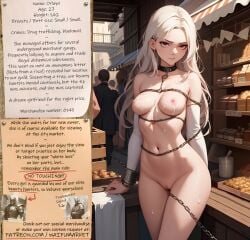 ai_generated anime beautiful bondage bondage bounty_hunters brown_eyes chains collar cum cute edited fantasy female fictional market naked nude photoshop roleplay slave slavegirl slavery small_boobs small_breasts small_tits waifu white_hair