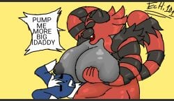 big_breasts breast_grab breasts daddy_kink echi101 english english_text female female/male incineroar male meowstic sex snu-snu text text_bubble