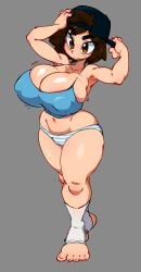 ass big_breasts blush female hands_on_hips huge_breasts jellot kazama_asuka large_breasts looking_at_viewer medium_hair midriff namco nipple_bulge nipples suxowell sweat tekken thick_thighs