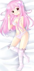 1girls 2016 artist_self-insert bed_sheet bloomers blue_hair blush blush_lines bra breasts burgundy_eyes cameltoe cleavage collarbone criss-cross_halter dakimakura deviantart_link eyebrows eyebrows_visible_through_hair full_body gradient_hair hair_ornament hair_ribbon hairclip highlights highlights_(coloring) kyoto-kimi kyoto_kimi light_blush lingerie lingerie_bra lingerie_only lingerie_panties multicolored_hair navel o-ring o-ring_bra o-ring_top on_bed original panties pastel_hair pink_bra pink_hair pink_hair_ribbon pink_panties pink_ribbon pink_stripes ribbon self_insert small_breasts solo striped striped_clothing striped_thighhighs thigh_ribbon thighhighs white_bed_sheet white_thighhighs