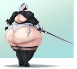 1girls ass ass_focus back_view bbw cellulite female female_only gigantic_ass huge_ass huge_hips nepirou nier:_automata overweight overweight_female solo solo_female standing weight_gain wide_hips yorha_2b