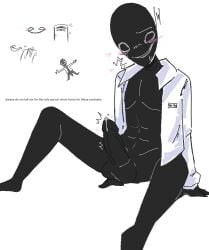 a-120 abs black_body blushing creature cum dick doors_(roblox) dripping entity erection lab_coat male_only office original_artwork roblox roblox_game rooms_(roblox) sitting