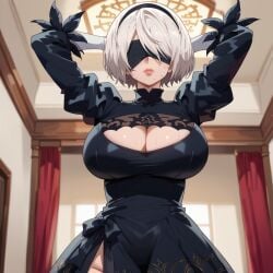 ai_generated blindfold breasts ejaculation female hair huge_breasts huge_cock nier nier:_automata sweat white yorha_2b