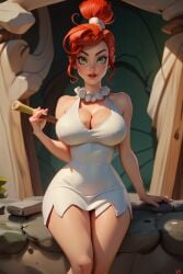 1girl 1girls ai_generated breasts dress green_eyes looking_at_viewer milf mom mommy red_hair the_flintstones wilma_flintstone