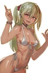 1girls bikini bow_(bhp) breasts choker female micro_bikini nail_polish small_breasts solo solo_female tan_body tan_skin