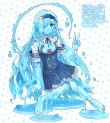 blue_eyes blue_hair blue_skin flower long_hair oc oc_(sakoku) original_character ribbon slime