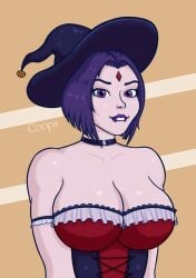 1girls breasts clothed dc dc_comics elfo42xd female female_only purple_eyes purple_hair rachel_roth raven_(dc) short_hair smiling solo teen_titans witch_hat