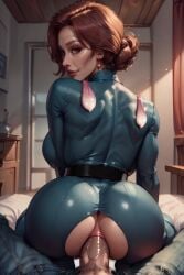 1boy 1girls ai_generated bedroom bodysuit cheating cheating_wife female incest looking_at_viewer mature_female milf mother mother_and_son naughty_face netorare pov red_eyes reverse_cowgirl_position stable_diffusion superheroine used_condom