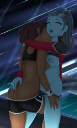 2girls ass beckett_mariner blue_skin blush breasts dark_skin jennifer_sh'reyan large_breasts star_trek_lower_decks starbornhussy yuri