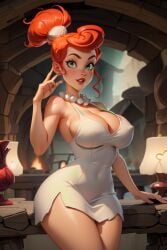 1girl 1girls ai_generated breasts dress green_eyes milf mom mommy red_hair the_flintstones wilma_flintstone