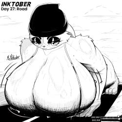 1girls anthro big_breasts breasts busty cleavage enormous_breasts feline female female_only fortnite giantess gigantic_breasts hat huge_breasts hyper hyper_breasts inktober large_breasts looking_at_viewer macro massive_breasts meow_skulls_(fortnite) mrmelted png push-up road sweat sweaty_body sweaty_breasts workout