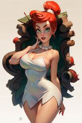 1girl 1girls ai_generated breasts dress green_eyes looking_at_viewer milf mom mommy red_hair the_flintstones wilma_flintstone