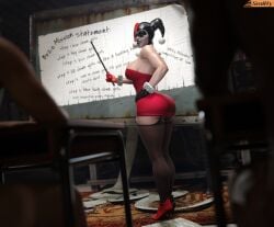 3d 3d_(artwork) batman_(series) blender_(software) dc_comics faceless_male harley_quinn harley_quinn_(classic) large_ass large_breasts legs pantyhose smitty34 stockings thick_thighs tight_clothing tight_dress voluptuous voluptuous_female