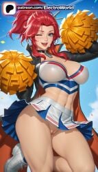 1girl 1girls 2026 ai_generated artist_name blue_eyes boobs breasts bust cheerleader chest clitoral_hood day electroworld elsa_bloodstone elsa_bloodstone_(marvel_rivals) exposed_pussy hi_res high_quality high_resolution highres juicy_pussy marvel marvel_comics marvel_rivals no_panties one_eye_closed open_mouth patreon patreon_username pom_pom_(cheerleading) pussy red_hair shoes skirt sneakers solo stable_diffusion tight_pussy tits uncensored vagina watermark