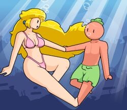 big_ass big_breasts big_thighs bikini bubbles happy heart mario_(series) okami_tomato pink_bikini princess_peach super_mario_bros. tomato_(okami_tomato) underwater wholesome