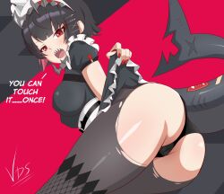 annoyed ass black_hair dat_ass ellen_joe exposed female female_only maid maid_headdress pantyhose ripped_clothing shark_girl shark_tail sharp_teeth short_hair tagme vdrawstuff zenless_zone_zero