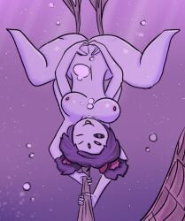 asphyxiation big_breasts big_thighs bubbles drowning muffet presenting_pussy redraw starro_(artist) undertale underwater zxtomatofan