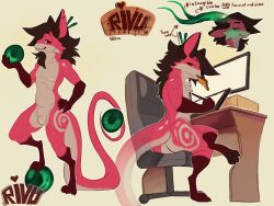 absurd_res anthro canid canine chair crystal_ball drawing_(action) furniture hi_res horn magic_user male mammal maned_wolf markings model_sheet paws pose rivu_(rivuarts) rivuarts sitting solo toast_in_mouth