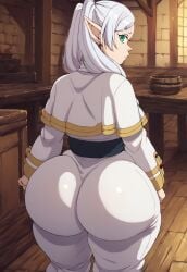 1girls ai_generated annoyed_expression ass_shake big_ass bottom_heavy bottomwear bubble_butt clothing david1231245 doughy_ass dumptruck_ass elf elf_female frieren huge_ass sousou_no_frieren wobbling_ass