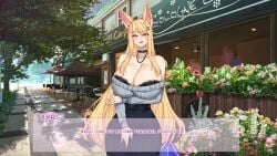 1girls ahri animal_ears bra bra_peek cleavage dialogue female female_only gigantic_breasts huge_breasts kemonomimi lace league_of_legends ryuukusnpaiarts solo solo_female talking_to_viewer text visual_novel voluptuous